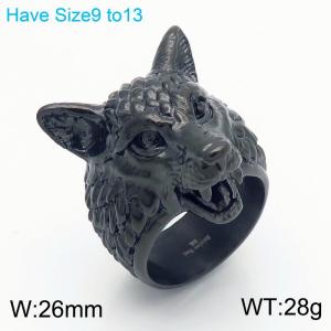 Unisex Black-Plated Stainless Steel Wolf Head Jewelry Ring - KR111183-KJX