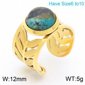 Women Gold-Plated Stainless Steel&Turquoise Leaf Patterns Jewelry Ring - KR111188-K