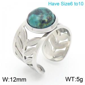 Women Stainless Steel&Turquoise Leaf Patterns Jewelry Ring - KR111189-K