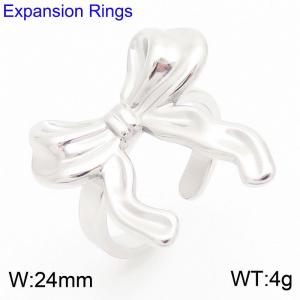 Fashionable and personalized Ins style stainless steel creative wrinkled bow geometric opening charm silver ring - KR111268-KFC