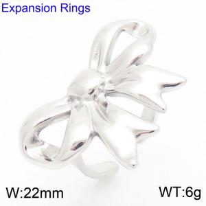 Fashionable and personalized Ins style stainless steel creative hollow out wrinkled bow geometric opening charm silver ring - KR111269-KFC