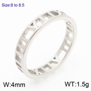 Fashionable and personalized Ins style stainless steel creative hollow Roman numerals geometric charm silver ring - KR111273-KFC