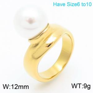 Fashionable and personalized Ins style stainless steel creative inlaid pearl geometric charm gold ring - KR111276-GC