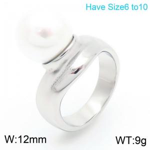 Fashionable and personalized Ins style stainless steel creative inlaid pearl geometric charm silver ring - KR111277-GC