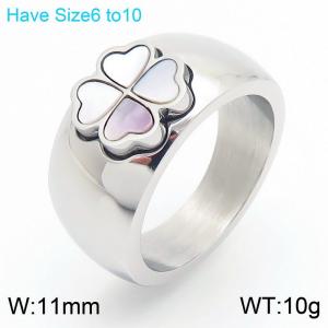 Fashionable and personalized Ins style stainless steel creative four leaf clover inlaid shell circular charm silver ring - KR111279-GC