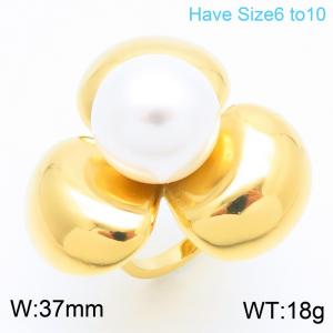 Women Gold-Plated Stainless Steel&Pearl Clove Jewelry Ring - KR111439-GC