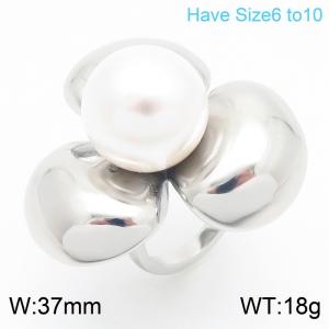 Women Stainless Steel&Pearl Clove Jewelry Ring - KR111440-GC