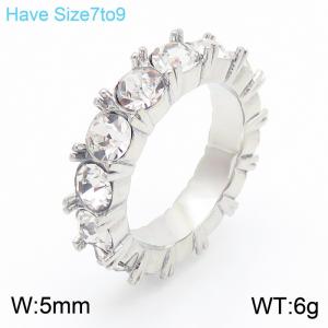 European and American fashion personality stainless steel circle outer arc set with full diamond charm sparkling silver ring - KR111574-GC