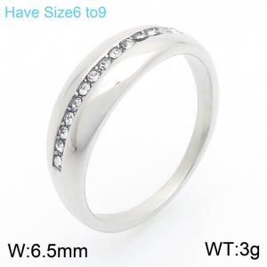 European and American fashion personality stainless steel geometric outer arc crack with diamond inlaid charm silver ring in the middle - KR111575-GC