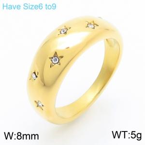 European and American fashion personality stainless steel geometric outer arc many star studded diamond charm gold ring - KR111576-GC