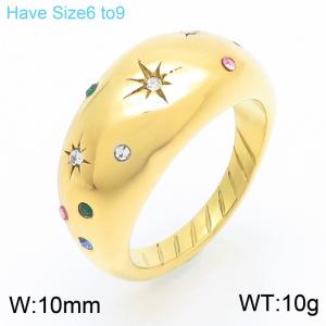 European and American fashion personality stainless steel geometric outer arc belt inlaid with colorful diamond polka dots and sun star charm gold ring - KR111578-GC