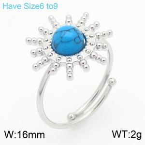 European and American fashion personality stainless steel creative sun band inlaid with turquoise charm silver ring - KR111583-GC