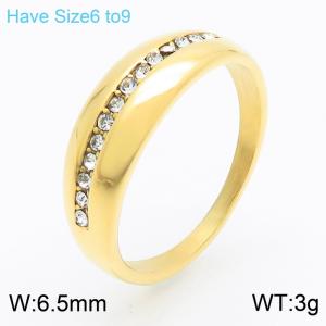 European and American fashion personality stainless steel geometric outer arc crack with diamond inlaid charm gold ring in the middle - KR111585-GC