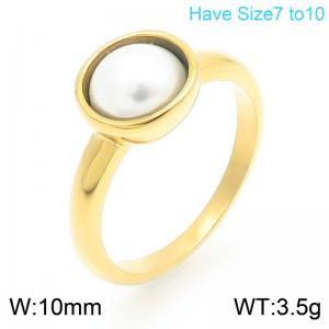 European and American fashion personality stainless steel creative circular inlaid pearl jewelry charm gold ring - KR111722-GC