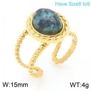 Fashion Jewelry Stone 18K Gold Plated Stainless Steel Finger Rings Gifts Green Agate Stones Open Ring - KR111743-GC