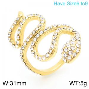 Fashion 18K Gold Plated Statement Dainty Zirconia Pave Snake Open Ring Stainless Steel Rings for Women Rings - KR111744-GC