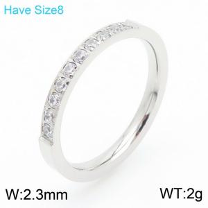 Stainless steel simple and personalized creative circular outer arc half set with diamond charm silver ring - KR111760-KC