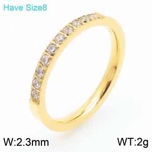 Stainless steel simple and personalized creative circular outer arc half set with diamond charm gold ring - KR111761-KC