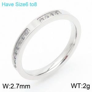 Stainless steel simple and personalized creative circular outer arc half groove inlaid with diamond charm silver ring - KR111762-KC