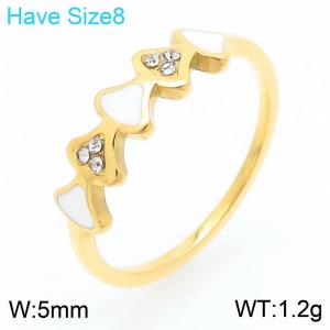 European and American fashion personality stainless steel creative outer arc fan-shaped shell inlaid with diamonds charm gold ring - KR111764-KC