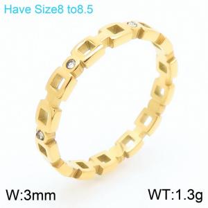 Stainless steel simple and personalized creative hollow geometric shape inlaid with diamond charm gold ring - KR111765-KC