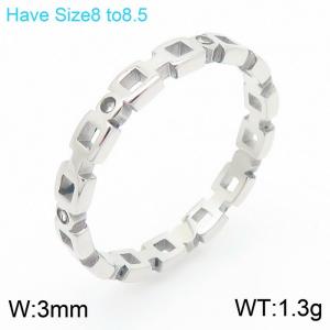 Stainless steel simple and personalized creative hollow geometric shape inlaid with diamond charm silver ring - KR111766-KC