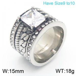 European and American retro personalized stainless steel creative wide and coarse diamond inlaid mixed geometric temperament silver ring - KR112016-KC