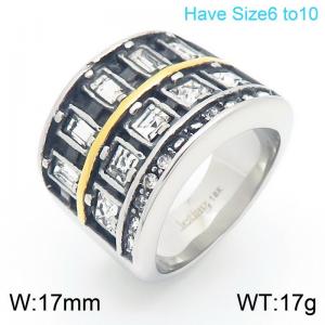 European and American retro personalized stainless steel creative two-layer outer arc set with geometric diamond temperament two-color ring - KR112017-KC