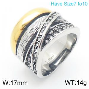 European and American retro personalized stainless steel layered wide and coarse diamond inlaid geometric temperament two-color ring - KR112020-KC