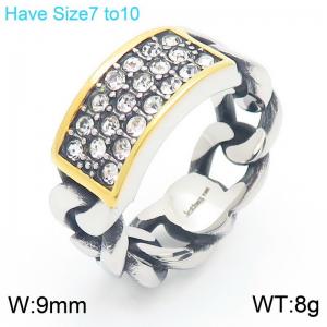 European and American retro personalized stainless steel creative chain outer arc diamond inlaid rectangular temperament two-color ring - KR112022-KC