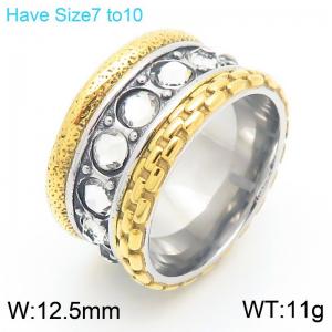 European and American retro personalized stainless steel layered mix and match geometric outer arc diamond inlaid temperament two-color ring - KR112023-KC