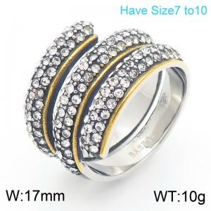 European and American retro personalized stainless steel creative outer arc inlaid diamond ring winding geometric temperament two-color ring - KR112024-KC