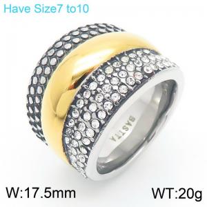 European and American exaggerated personality stainless steel layered diamond studded wide and thick geometric charm mixed color ring - KR112025-KC