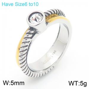 European and American retro personalized stainless steel creative line texture inlaid with a single diamond temperament dual color ring - KR112026-KC