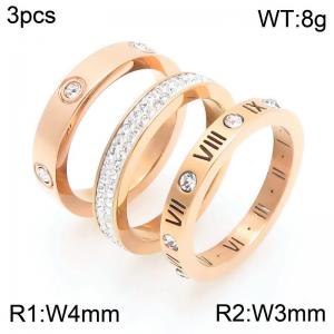 European and American fashion personality stainless steel creative Roman diamond three-layer combination separable temperament rose gold ring - KR112957-GC