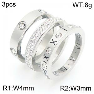 European and American fashion personality stainless steel creative Roman diamond three-layer combination separable temperament silver ring - KR112958-GC