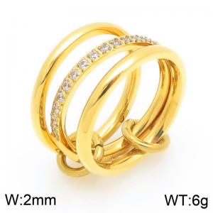 Gold-Plated Stainless Steel&Rhinestones Cluster Jewelry Ring - KR113333-Z