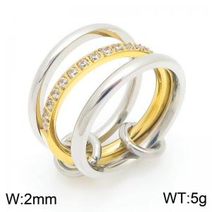 Gold&Silver Stainless Steel&Rhinestones Cluster Jewelry Ring - KR113334-Z