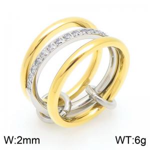 Gold&Silver Stainless Steel&Rhinestones Cluster Jewelry Ring - KR113335-Z