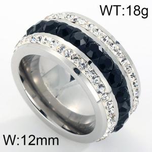 Stainless Steel Stone&Crystal Ring - KR32068-K