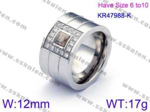 Stainless Steel Stone&Crystal Ring - KR47988-K