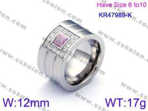 Stainless Steel Stone&Crystal Ring - KR47989-K