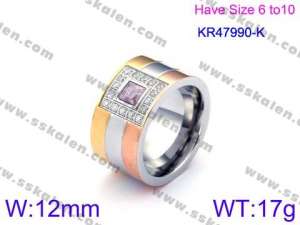 Stainless Steel Stone&Crystal Ring - KR47990-K