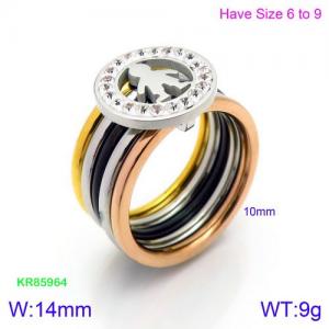 Stainless Steel Stone&Crystal Ring - KR85964-K