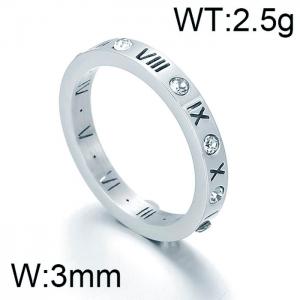 Stainless Steel Roman numeral diamond inlaid hollow letter ring - KR92460-K