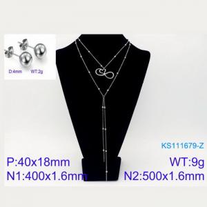 Women Stainless Steel 500mm Necklace&Earrings Jewelry Set with Novel Love Heart Pendant - KS111679-Z