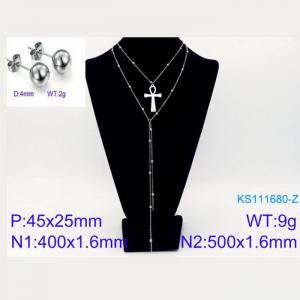 Women Stainless Steel 500mm Necklace&Earrings Jewelry Set with Egyptian Ankh Pendant - KS111680-Z