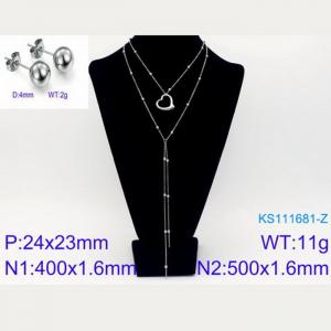 Women Stainless Steel 500mm Necklace&Earrings Jewelry Set with Cute Love Heart Pendant - KS111681-Z