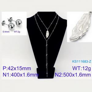 Women Stainless Steel 500mm Necklace&Earrings Jewelry Set with Vivid Leaf Pendant - KS111683-Z