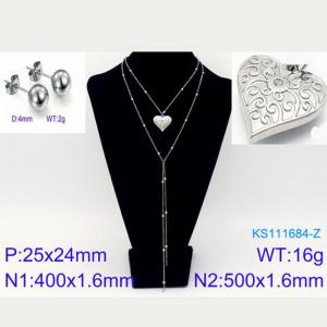 Women Stainless Steel 500mm Necklace&Earrings Jewelry Set with Classical Love Heart Pendant - KS111684-Z